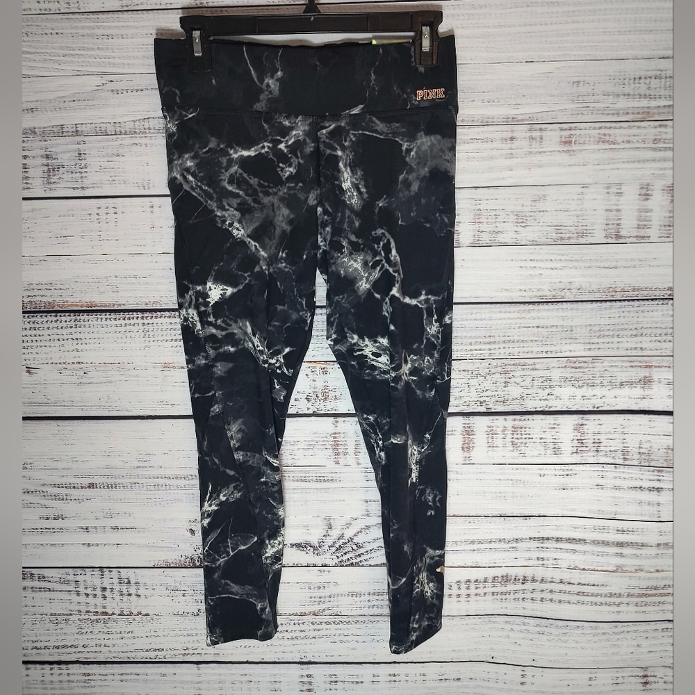 NWT PINK Victoria's Secret Black and White Marble Leggings Small
